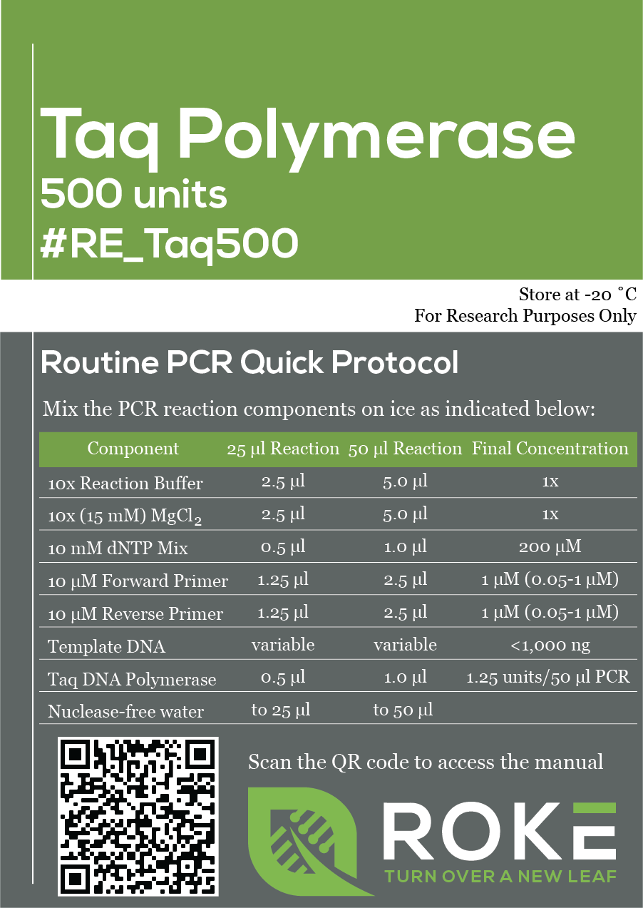 Taq DNA Polymerase (6¢ or less per reaction) - Roke Biotechnologies